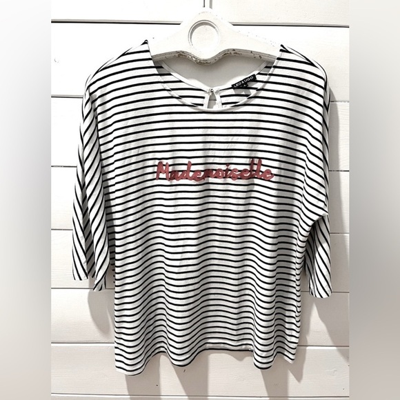 LÉO & UGO Striped Black and White MADEMOISELLE Women's Top SIZE 5 46eu - Picture 1 of 9